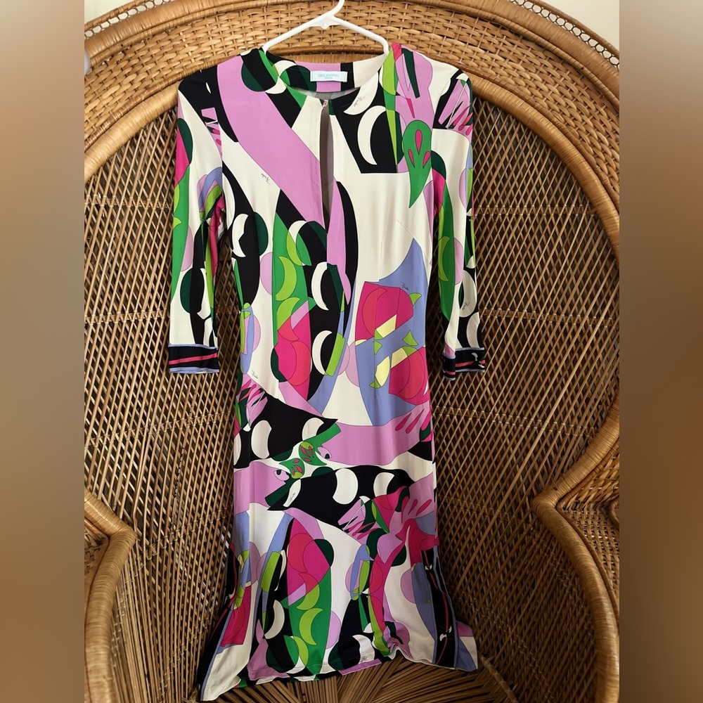 Rare vintage Emilio Pucci abstract print jersey dress XS